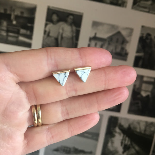Savannah White Marble Pyramid Earrings