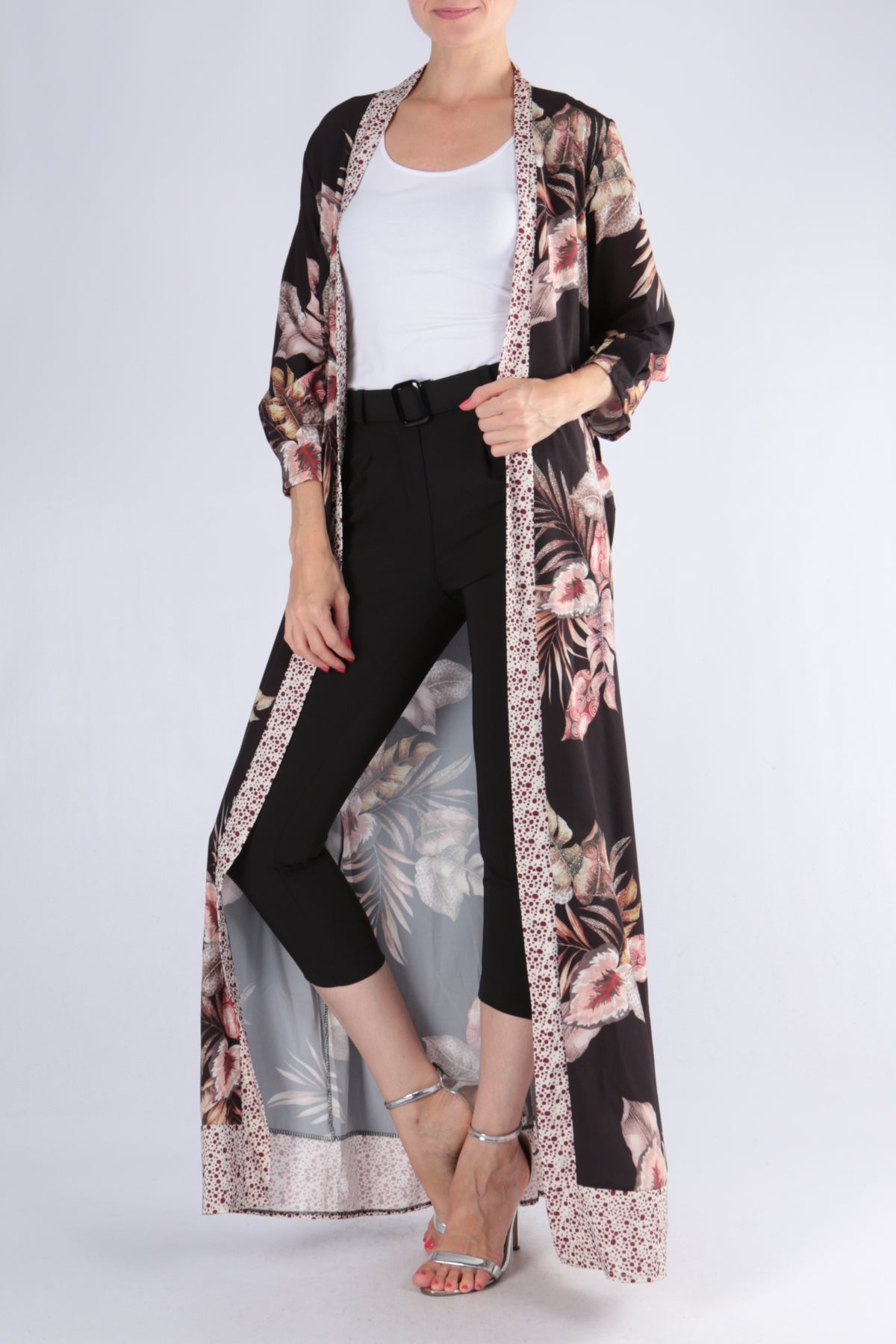 Kate Long Black Belted Print Kimono