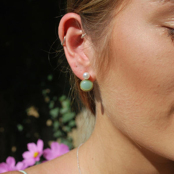 Louise Pearl and Resin Earring Mint and Gold