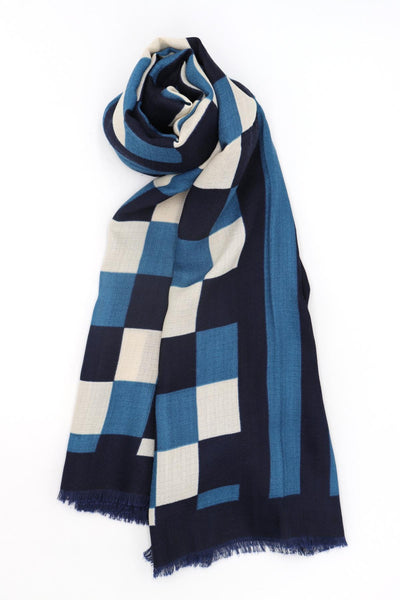 Luca squares and stripes blue scarf