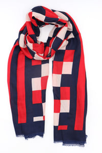 Luca squares and stripes red scarf