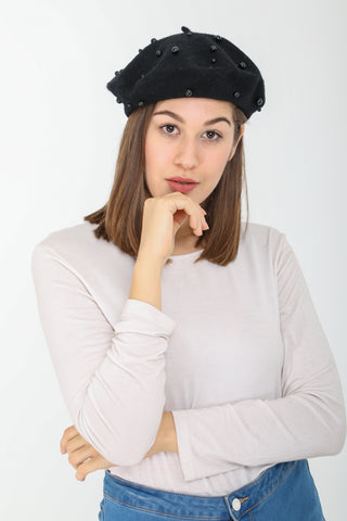 Madison Pearl Black Beret