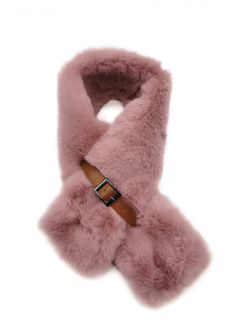 Mairead Dusky Pink Faux Fur Scarf with Belt Detail