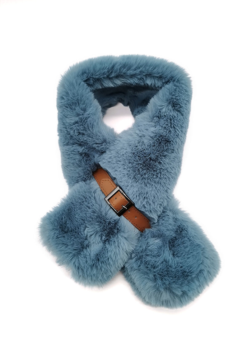 Mairead Sky Blue Faux Fur Scarf with Belt Detail