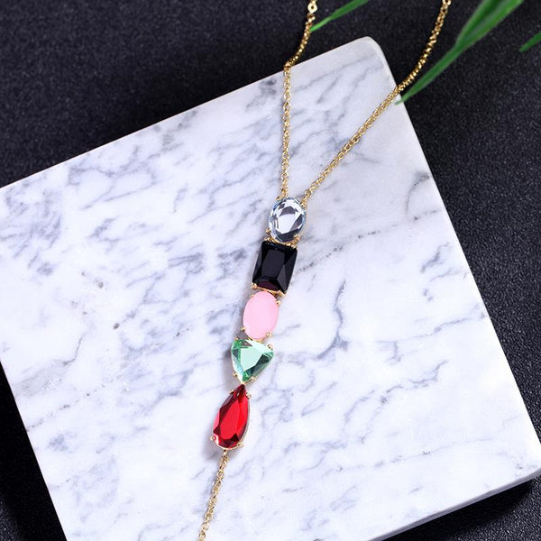 Veronica Multi Gem and Cultured Pearl Drop Necklace