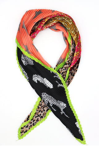 Niamh Pleated Small Square Scarf Neon Multi Print