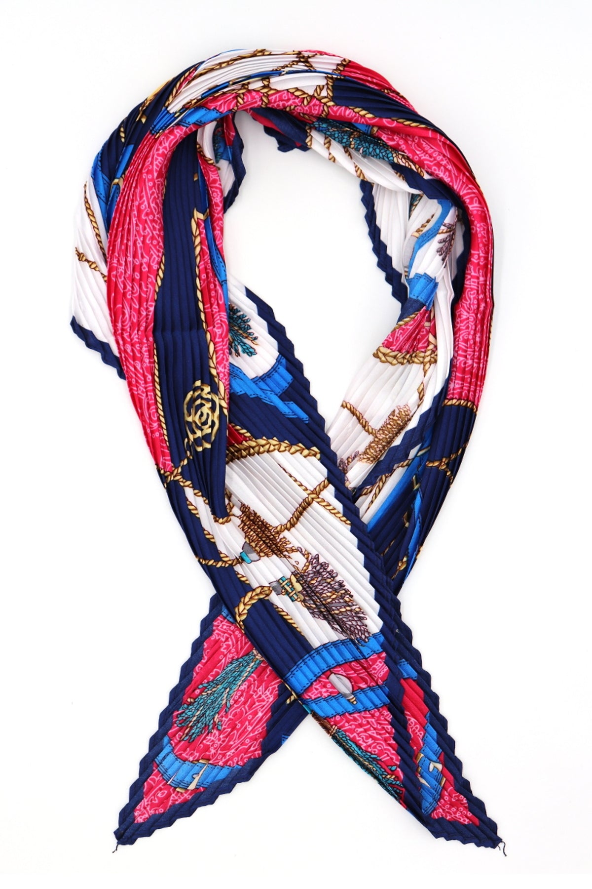 Niamh Pleated Small Square Scarf Blue Multi Print