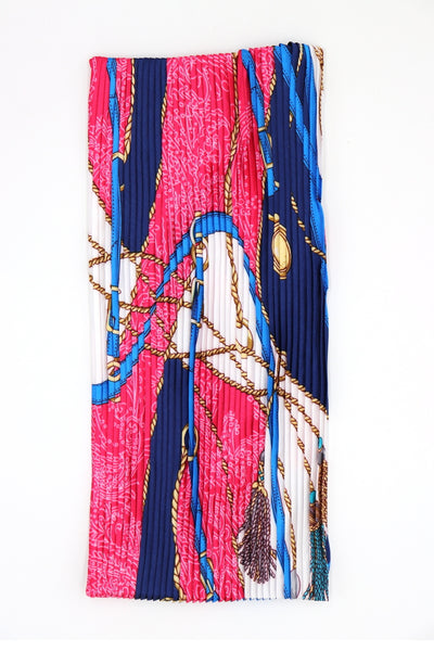 Niamh Pleated Small Square Scarf Blue Multi Print