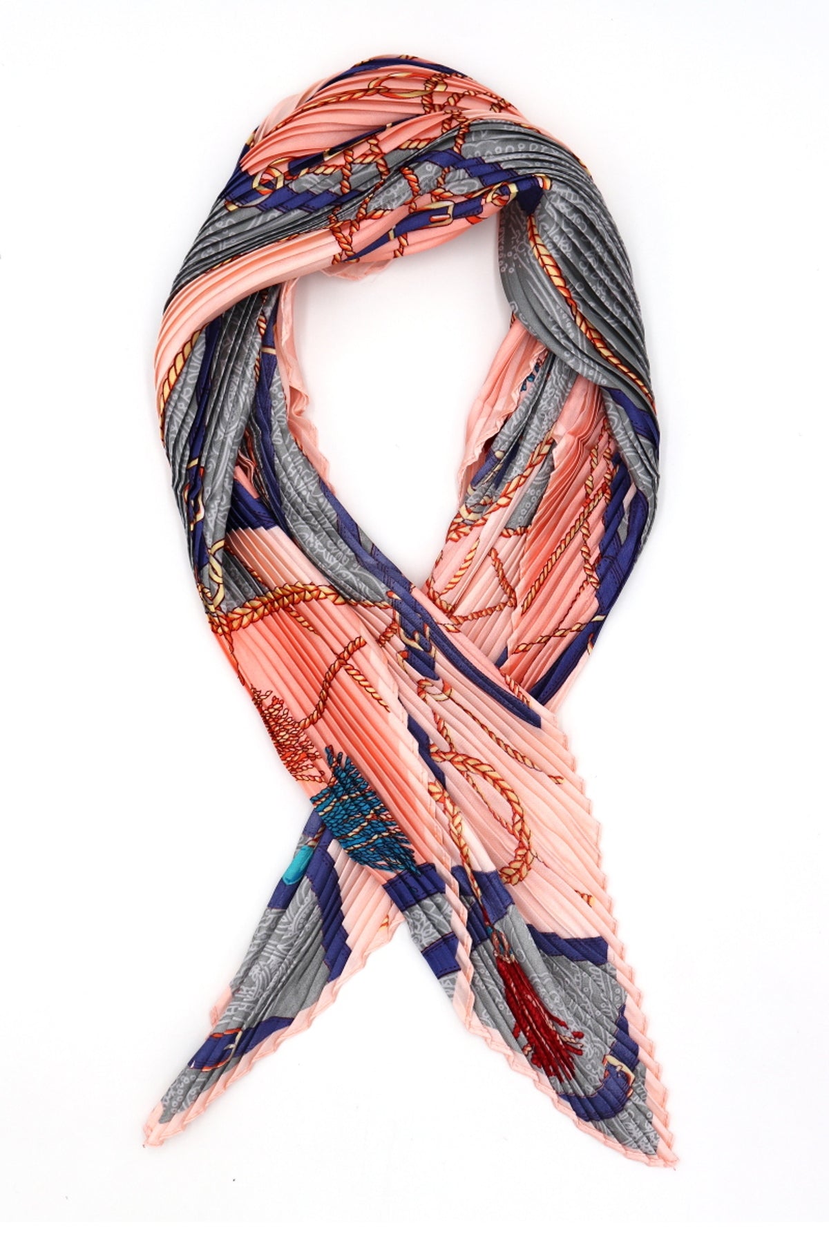 Niamh Pleated Small Square Scarf Grey Multi Print