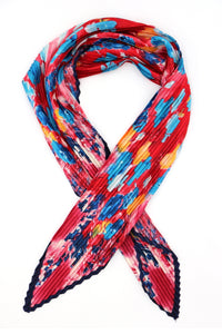 Niamh Pleated Small Square Scarf Pink and Blue Print