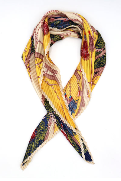 Niamh Pleated Small Square Scarf Yellow and Green Print