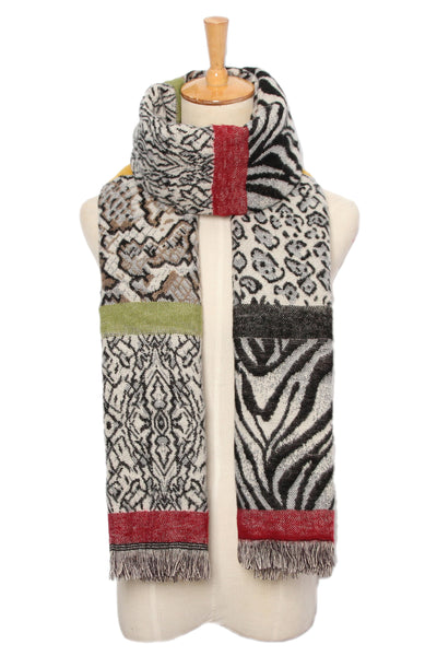 Oonagh Mixed Animal Print Scarf Black and Red