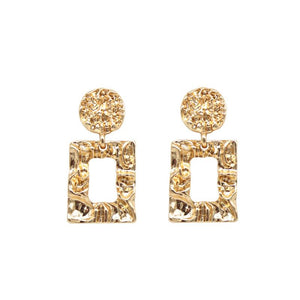 Otillie disc & open rectangle drop earring in textured gold