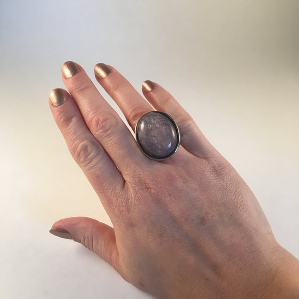 Grey Oval Textured Ring