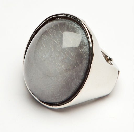 Grey Oval Textured Ring