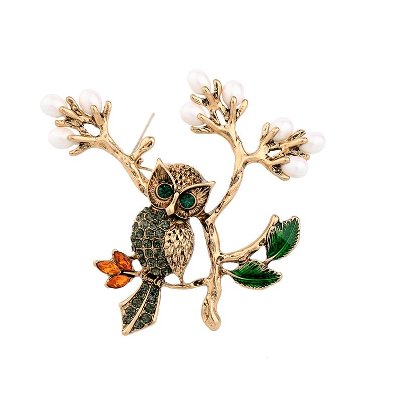 Aria Owl on Pearl Branch Brooch