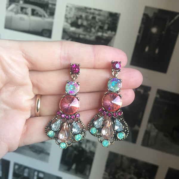 Coral, Pink and Mint Pastel Gem Earring
