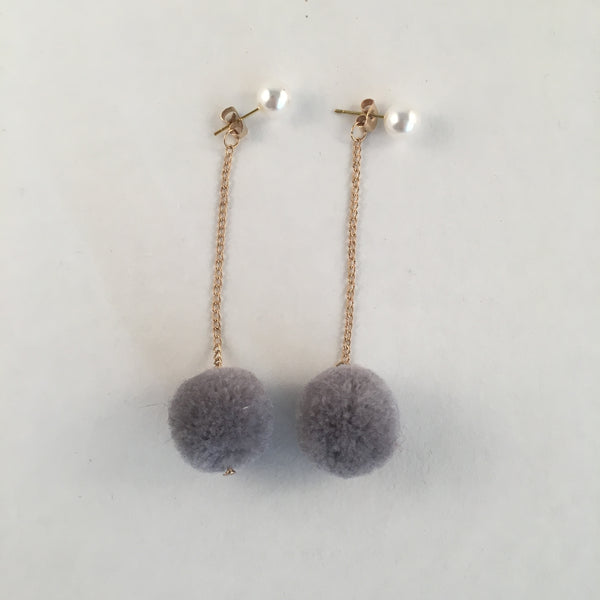 Pearl & Grey Pom Earring