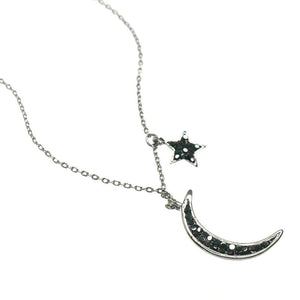 Dawn Pewter Crystal Moon and Star Necklace