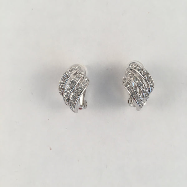 Curved Crystal Clip-On Earrings