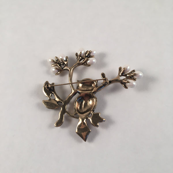 Aria Owl on Pearl Branch Brooch