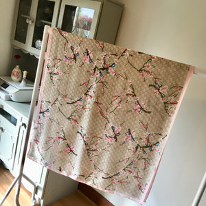 Pink Cherry Blossom Print Silk Feel Scarf