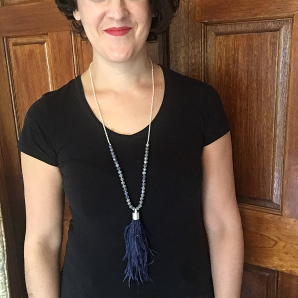 Navy Ostrich Feather Necklace