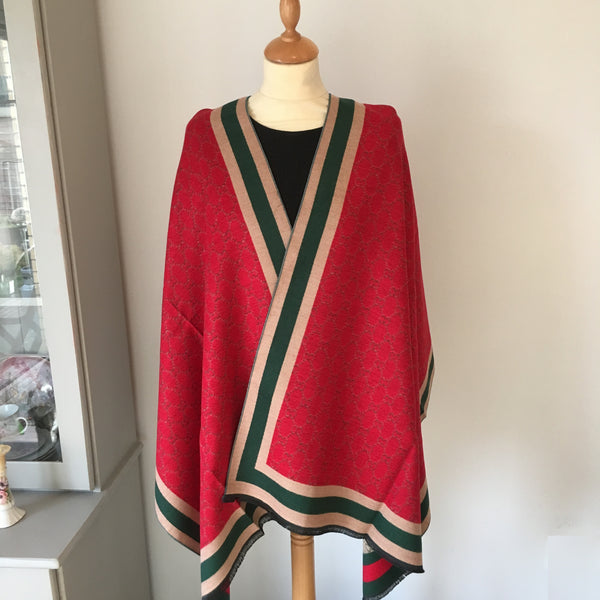 Reversible Red and Camel Cashmere Feel Scarf