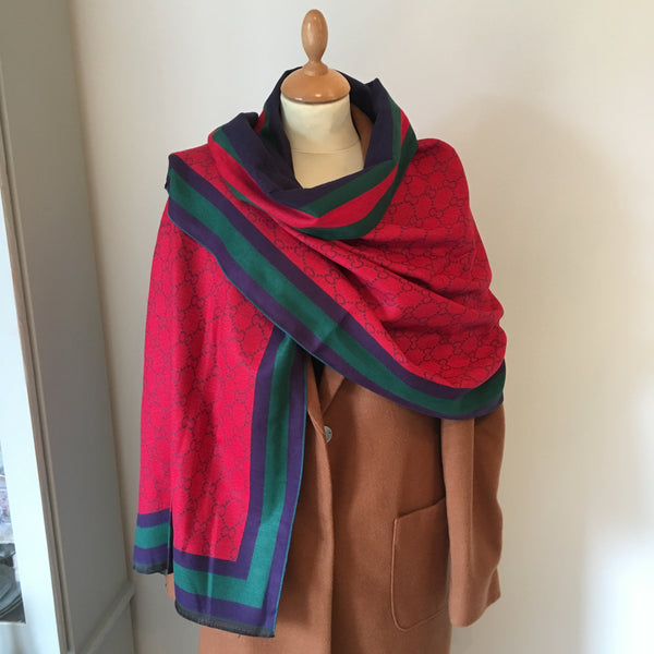 Reversible Red and Navy Cashmere Feel Scarf