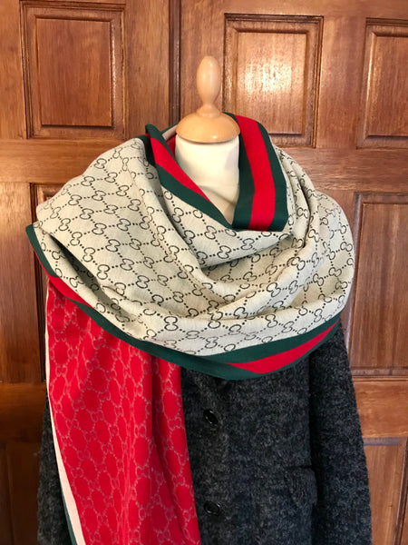 Reversible Red and Silver Cashmere Feel Scarf