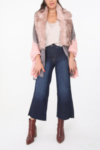 Riona Faux Fur Stole Pink and Grey