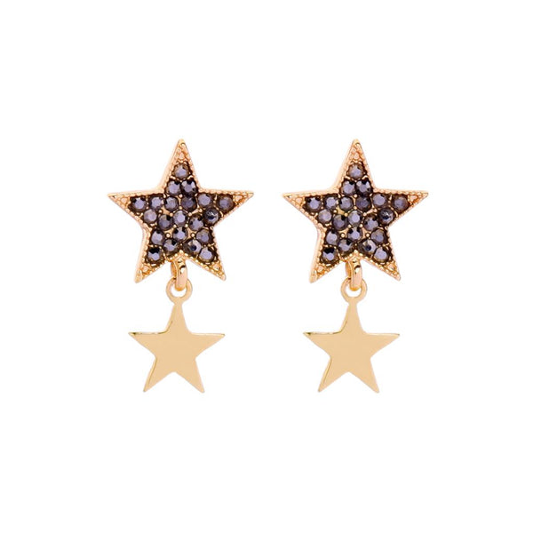 Roise pewter crystal star with drop star earring in gold