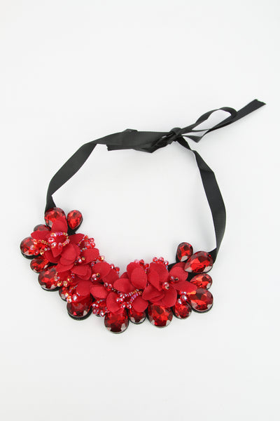 Ruby Statement Ribbon Tie Necklace Red
