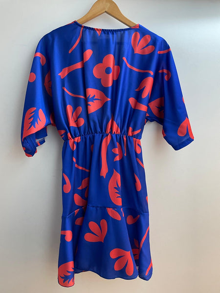 Ryleigh short dress blue and red print