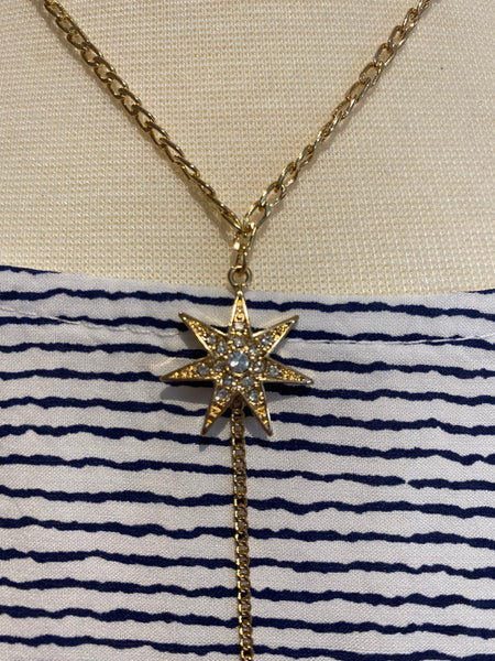 Sabine Crystal Star Long Drop Gold Necklace