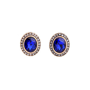 Sapphire Blue Oval Crystal Gem Earring