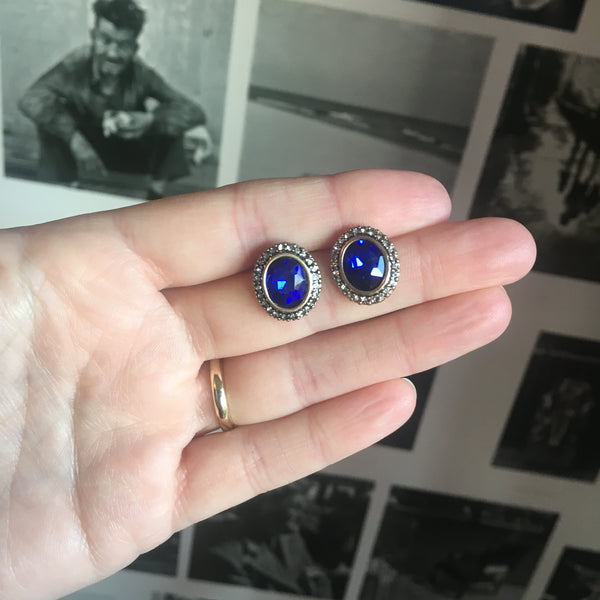 Sapphire Blue Oval Crystal Gem Earring