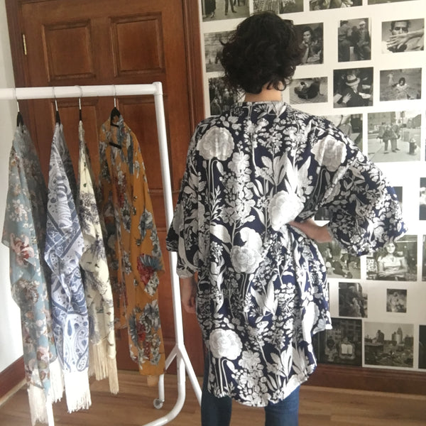 Sara Navy Floral Print Kimono