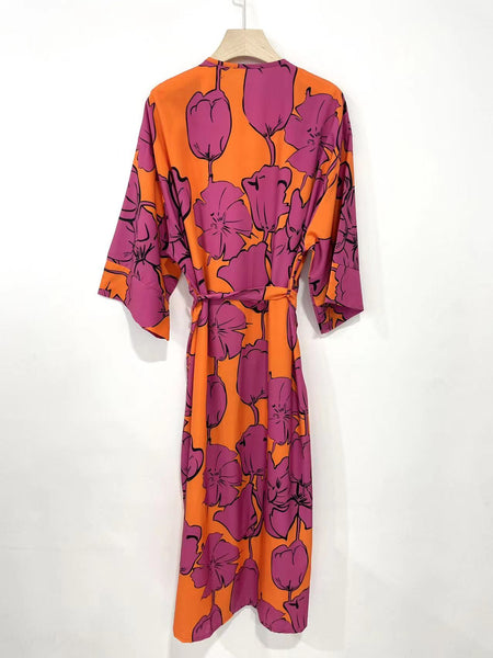 Suri long kimono orange and fuchsia print