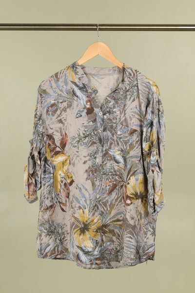 Sylvia Leaf Print Taupe Top One Size