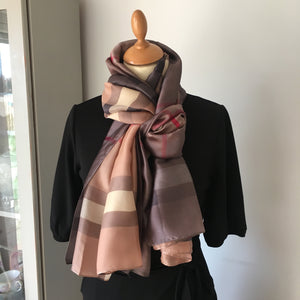 Taupe Check Silk Feel Scarf