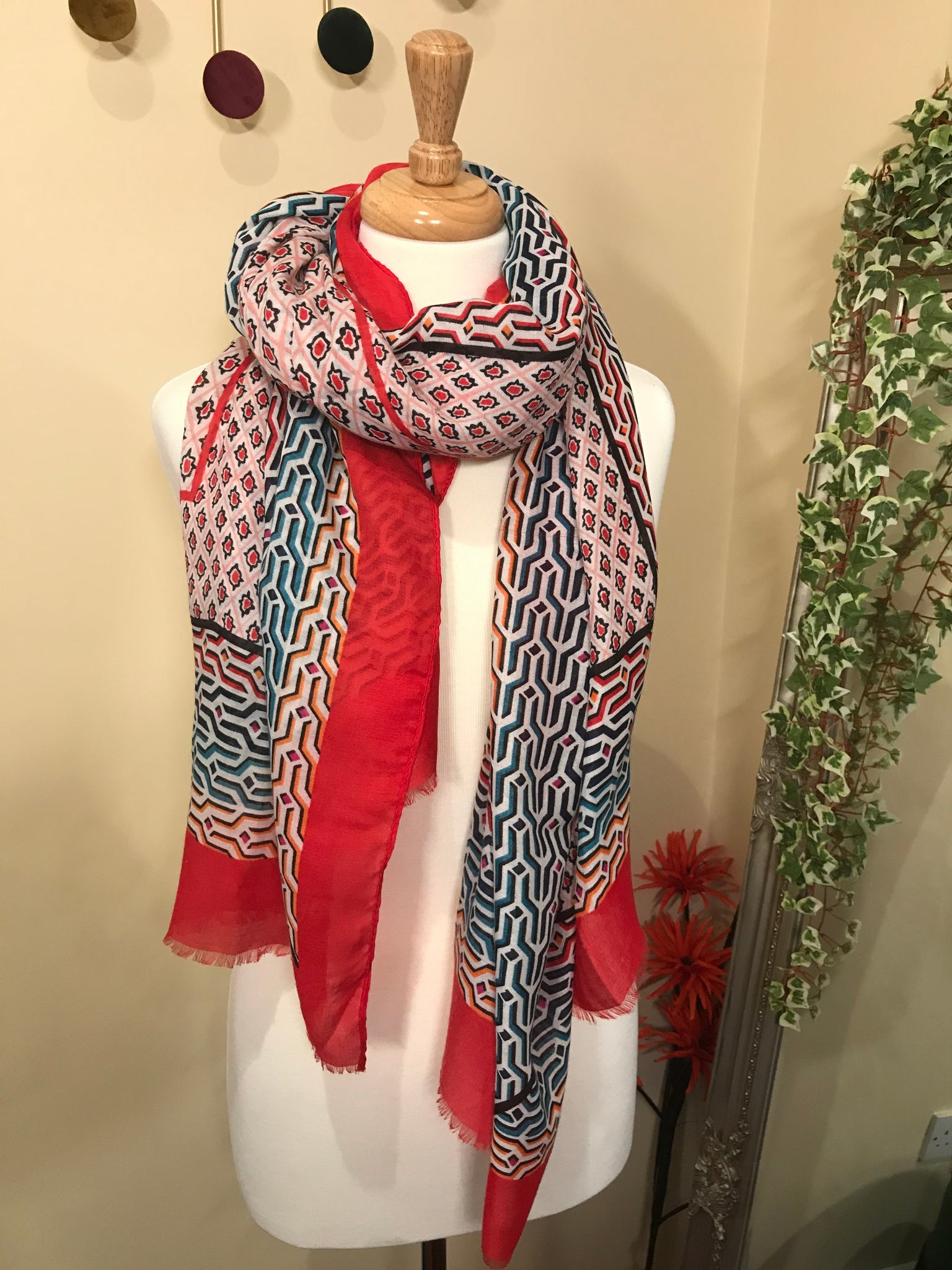 Tess Red and Pink Multi Print Scarf
