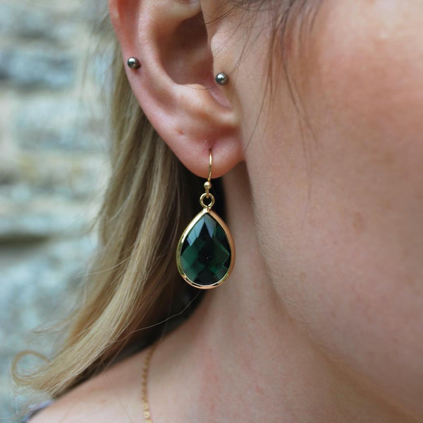 Tiffany Faceted Teardrop Earring Emerald Green
