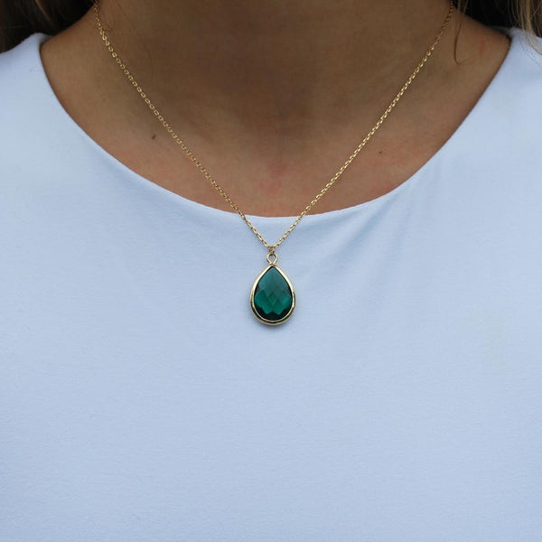 Tiffany Faceted Teardrop Necklace Emerald Green