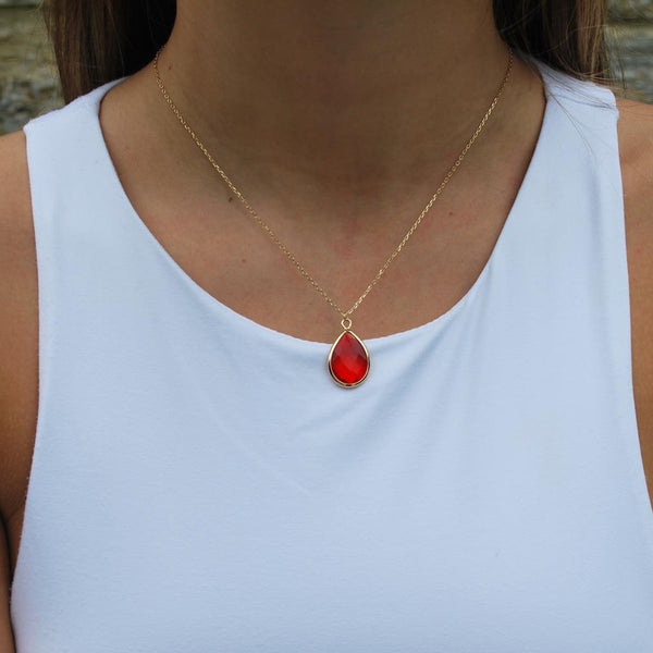 Tiffany Faceted Teardrop Necklace Red