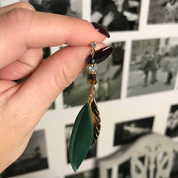 Melody Green Feather Earring