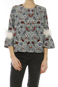 Danni Print Top with Statement 3/4 Sleeve