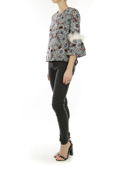 Danni Print Top with Statement 3/4 Sleeve