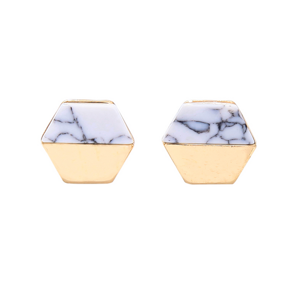 Violet Hexagon Earring in White Marble and Gold