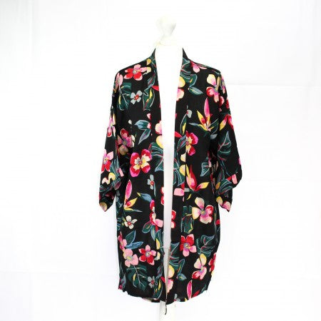 Yuna Black Floral Print Kimono